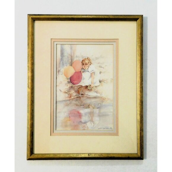 Paula Rayer Nemec Print Girl With Balloons Signed Numbered 56/1000 Gold Frame - Picture 1 of 5